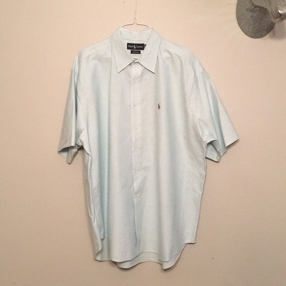 Ralph Lauren teal/white striped short sleeve shirt